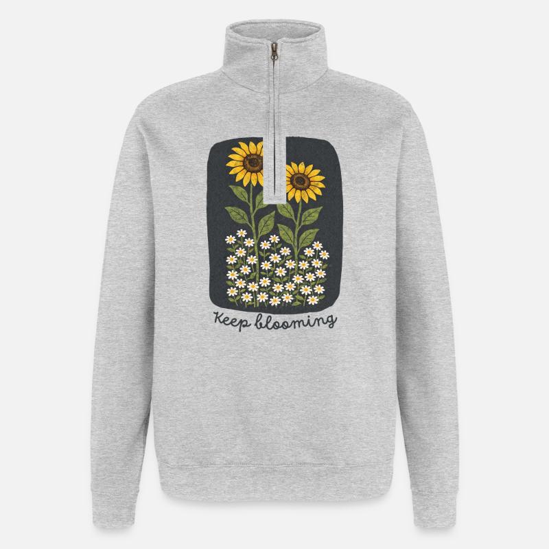 Sonnenblumen und Gänseblümchen - Quarter-Zip-Sweatshirt - Grau meliert