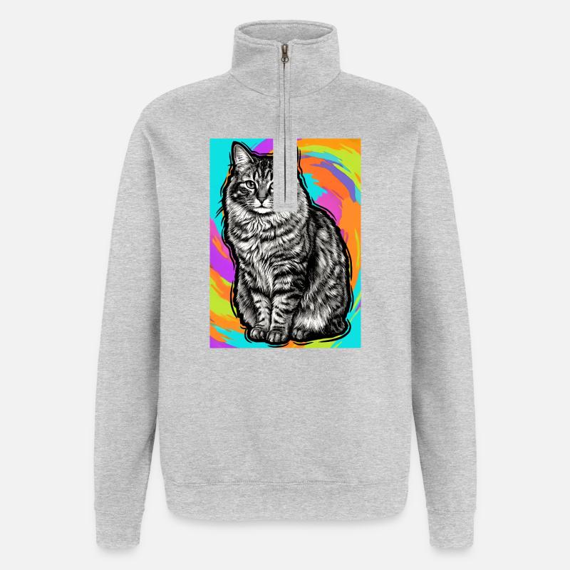 chat - Sweat à zip 1/4 - gris chiné