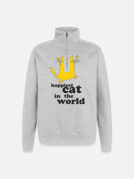 Happiest cat in the world - Quarter-Zip Sweatshirt - heather grey