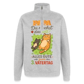 3. Vatertag - Papa Du machst das toll - Quarter-Zip-Sweatshirt - Grau meliert - Vorne - AI Model Female 172 light (172cm) & AI Model Male 178 dark (178cm)