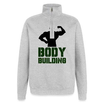 Powerful Bodybuilding Typography - Quarter-Zip Sweatshirt - heather grey - Front - AI Model Female 172 light (172cm) & AI Model Male 178 dark (178cm)