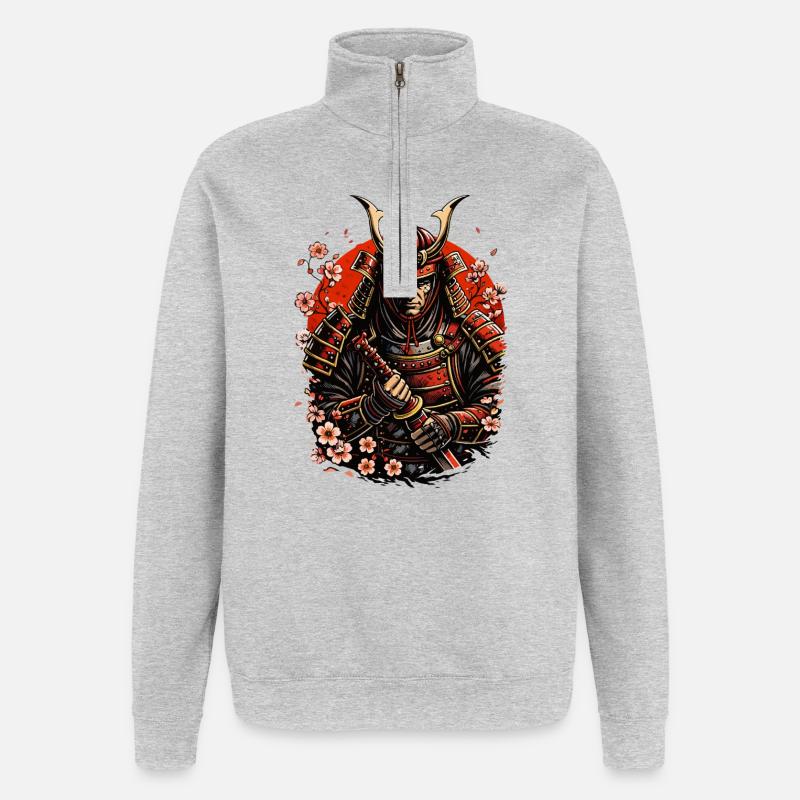 Guerrier samouraï - Sweat à zip 1/4 - gris chiné
