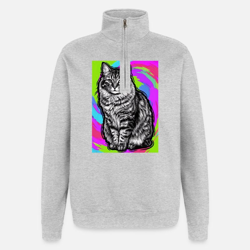 chat - Sweat à zip 1/4 - gris chiné