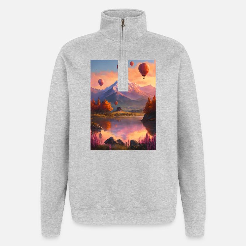 Ballonfahrt  am Bergsee bei Abendrot - Quarter-Zip-Sweatshirt - Grau meliert