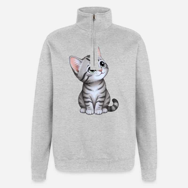 chaton mignon - Sweat à zip 1/4 - gris chiné