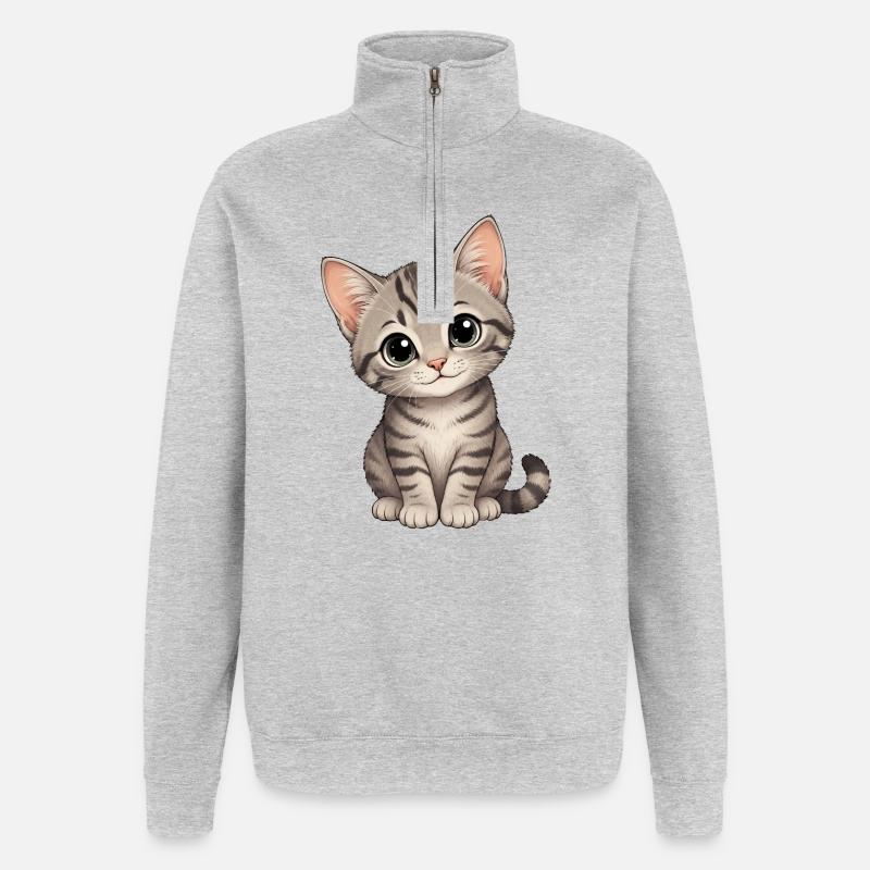 Liebes Kätzchen - Quarter-Zip-Sweatshirt - Grau meliert