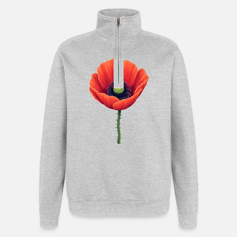 Coquelicot - Sweat à zip 1/4 - gris chiné