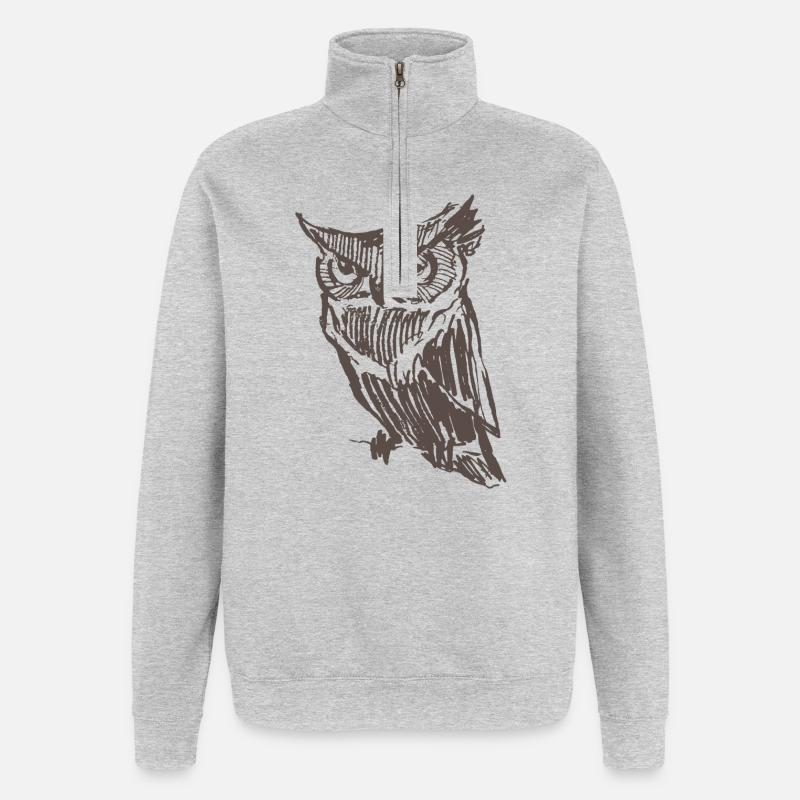 hibou - Sweat à zip 1/4 - gris chiné