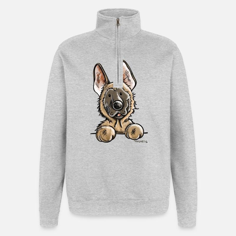 Neugieriger Malinois - Quarter-Zip-Sweatshirt - Grau meliert