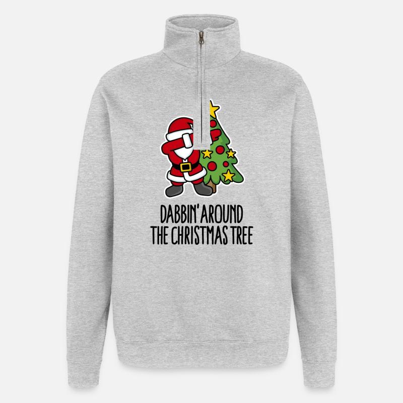 Dabbin' around the Christmas tree - Text - Quarter-Zip-Sweatshirt - Grau meliert