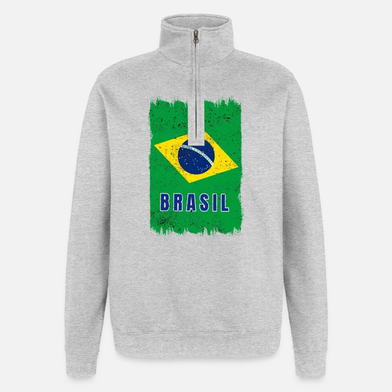 drapeau du Brésil - Sweat à zip 1/4 - gris chiné