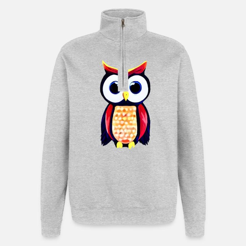 Eule mit großen neugierigen Augen - Quarter-Zip-Sweatshirt - Grau meliert