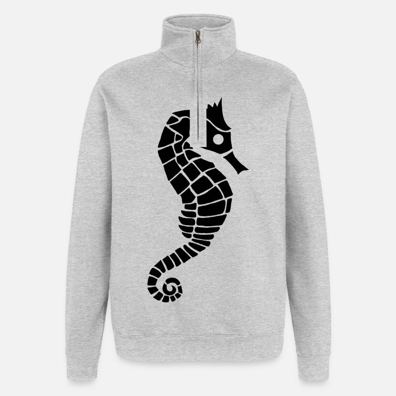 Hippocampe noir - Sweat à zip 1/4 - gris chiné