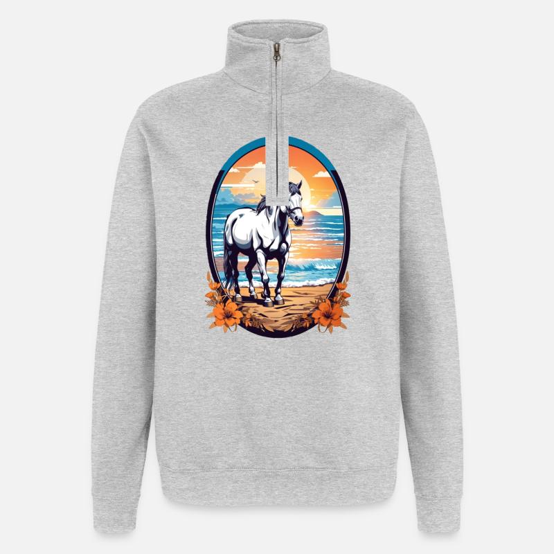 Pferd am Strand - Quarter-Zip-Sweatshirt - Grau meliert
