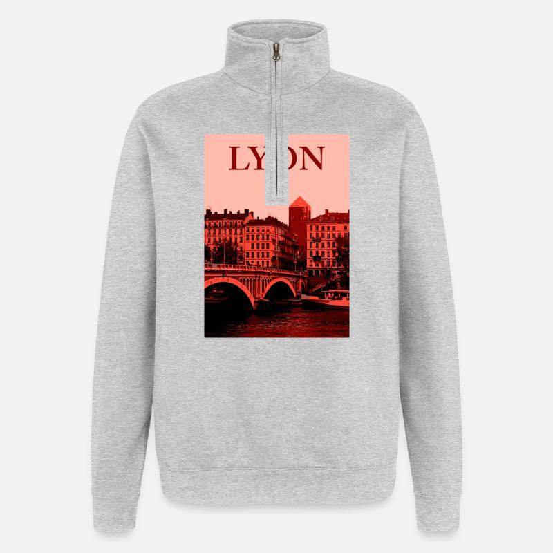 Lyon Skyline roter Overlay - Quarter-Zip-Sweatshirt - Grau meliert