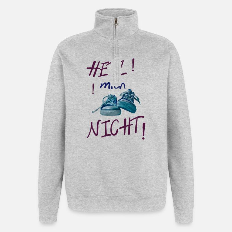 Bunte Sneaker-Statement nicht hetzen - Quarter-Zip-Sweatshirt - Grau meliert