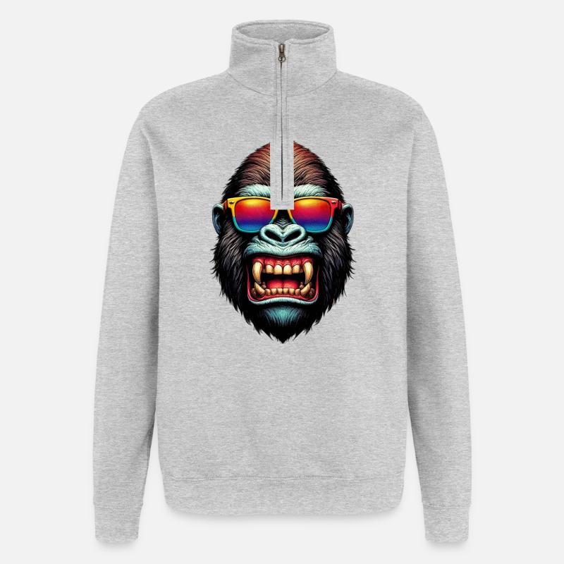 Gorillas mit Sonnenbrille - Quarter-Zip-Sweatshirt - Grau meliert