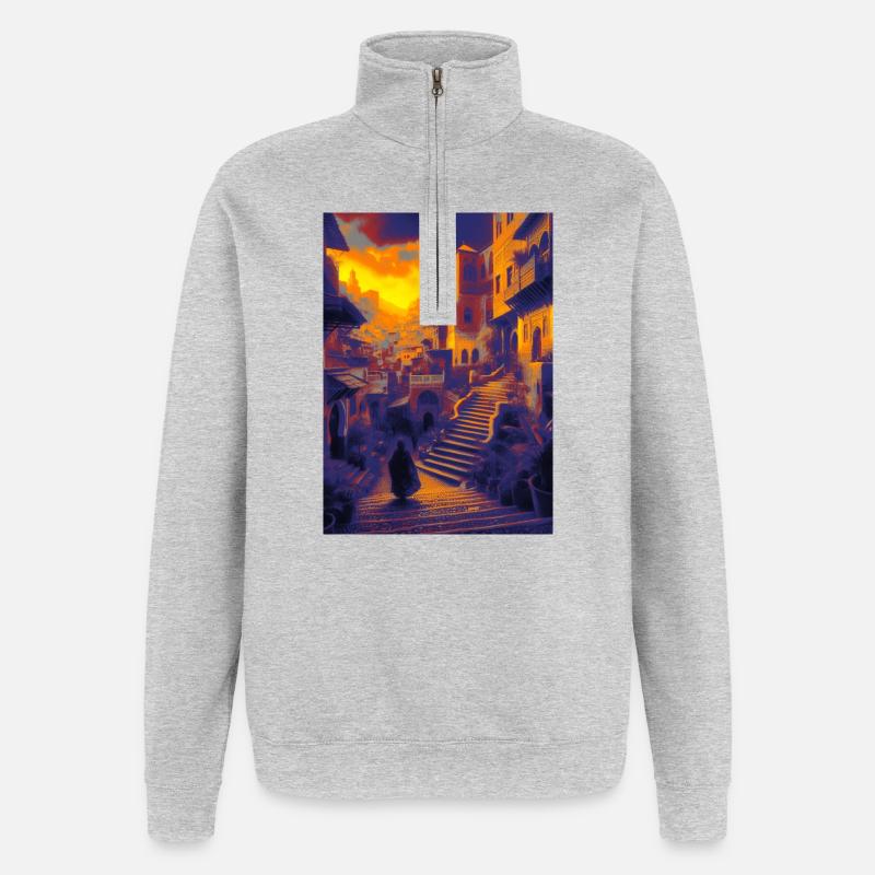 Marokko Dorf - Quarter-Zip-Sweatshirt - Grau meliert