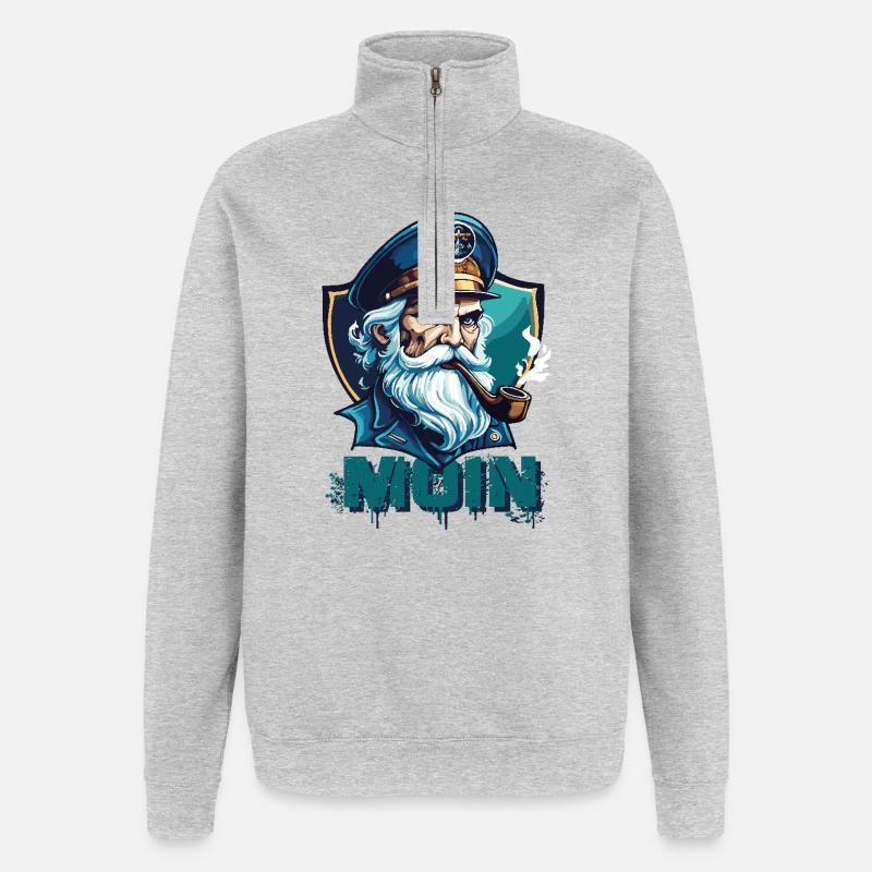 MOIN - Capitaine sinistre avec sifflet - Sweat à zip 1/4 - gris chiné