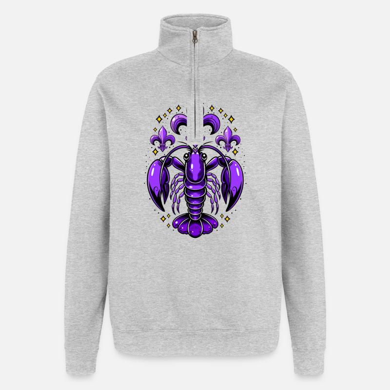 Mardi Gras Languste mit Fleur-de-Lis Design - Quarter-Zip-Sweatshirt - Grau meliert