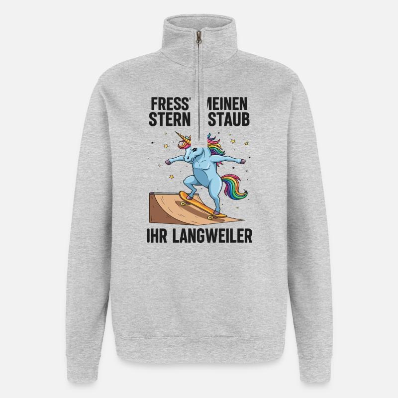 Skateboard-Einhorn - Quarter-Zip-Sweatshirt - Grau meliert