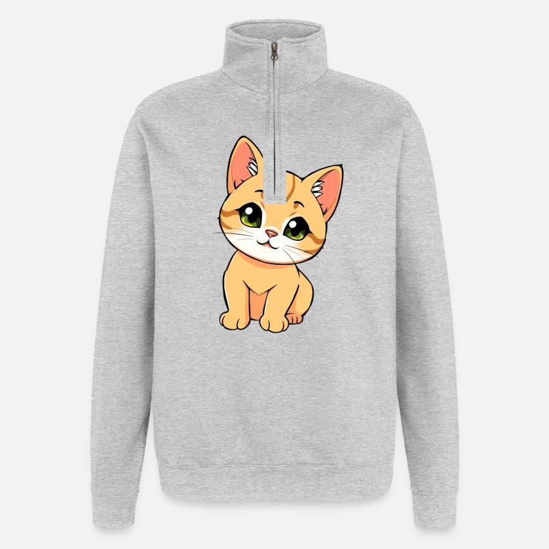 Chat mignon - Sweat à zip 1/4 - gris chiné