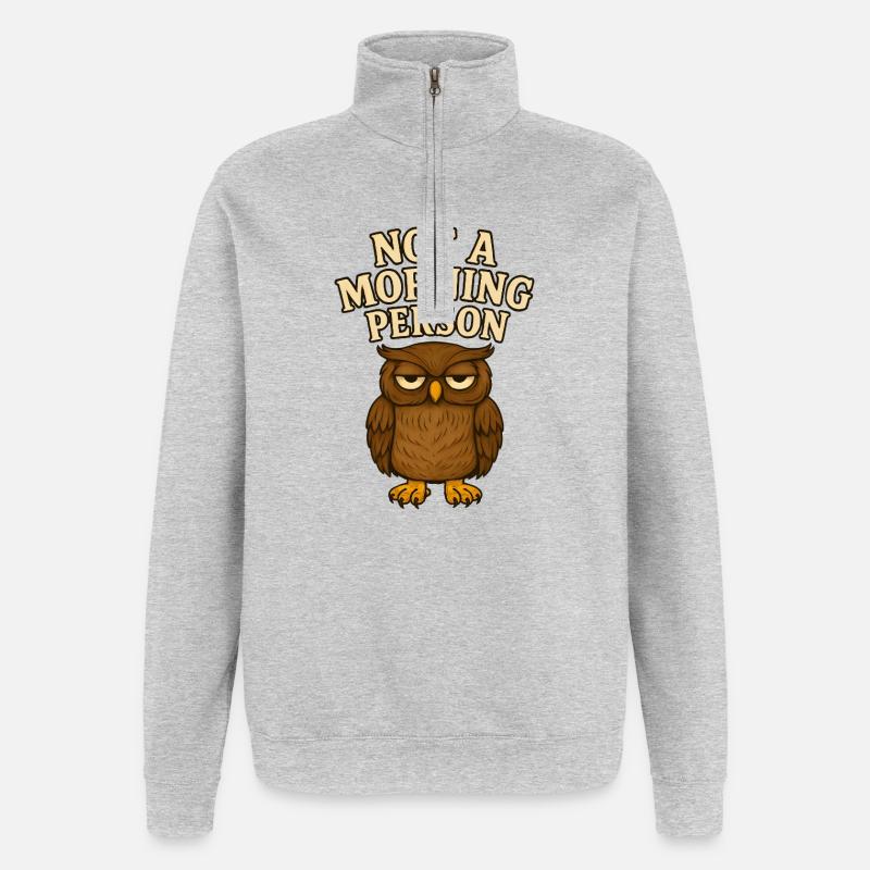Morgenmuffel Eule - Quarter-Zip-Sweatshirt - Grau meliert