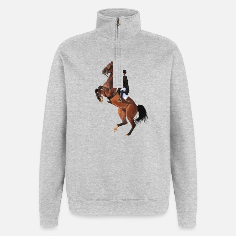 Cavalier élégant sur cheval cabré - Sweat à zip 1/4 - gris chiné