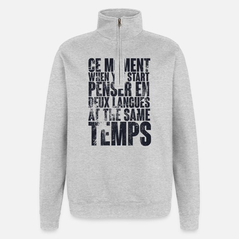 CITATION COOL POUR LES MULTILINGUES, bilingues - Sweat à zip 1/4 - gris chiné