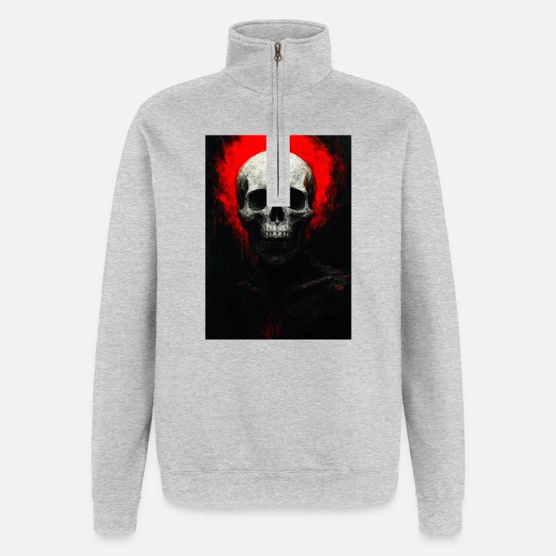 Schädel in roter Glut - Quarter-Zip-Sweatshirt - Grau meliert