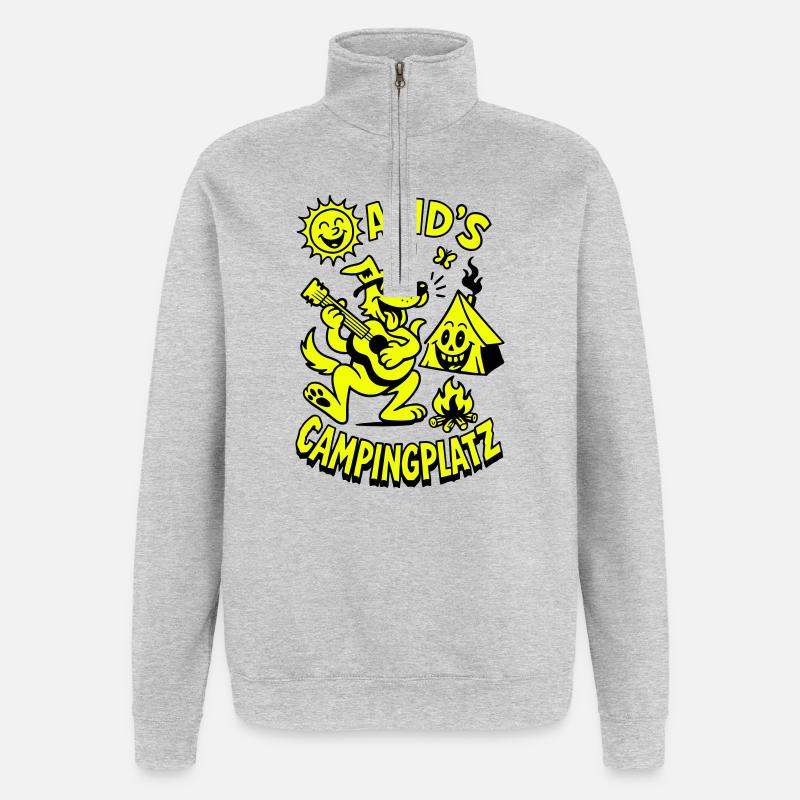 Le camping de David - Sweat à zip 1/4 - gris chiné