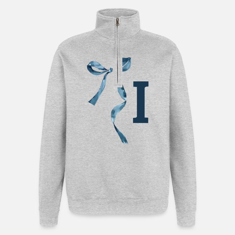 Monogramm i Geschenkidee - Quarter-Zip-Sweatshirt - Grau meliert