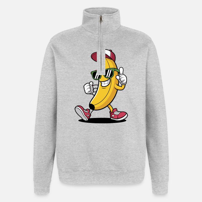 Coole Banane mit Sonnenbrille und Kappe - Quarter-Zip-Sweatshirt - Grau meliert