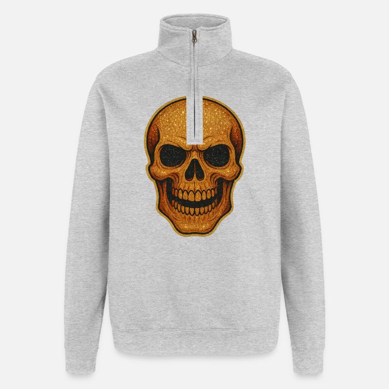 Glitzernder Goldschädel Schädel-Design - Quarter-Zip-Sweatshirt - Grau meliert
