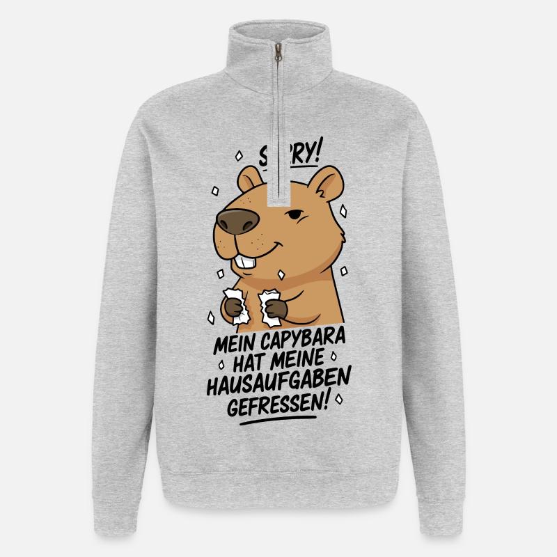 Pardon! Capybara a mangé mes devoirs - Sweat à zip 1/4 - gris chiné