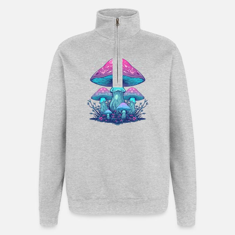 Champignons Néon Éthéré - Sweat à zip 1/4 - gris chiné