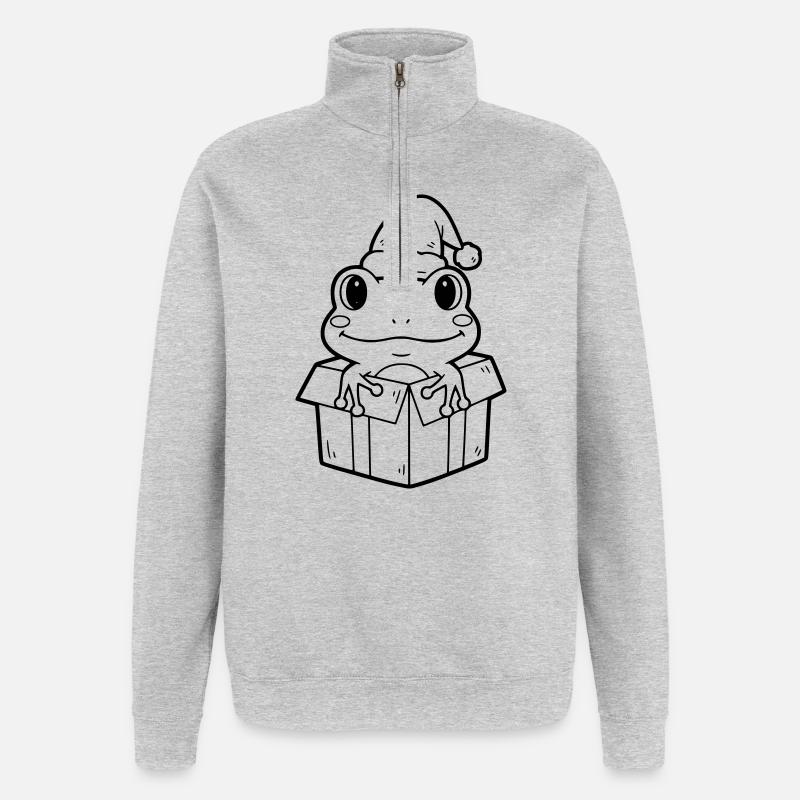 Christmas frog in gift box illustration - Quarter-Zip Sweatshirt - heather grey
