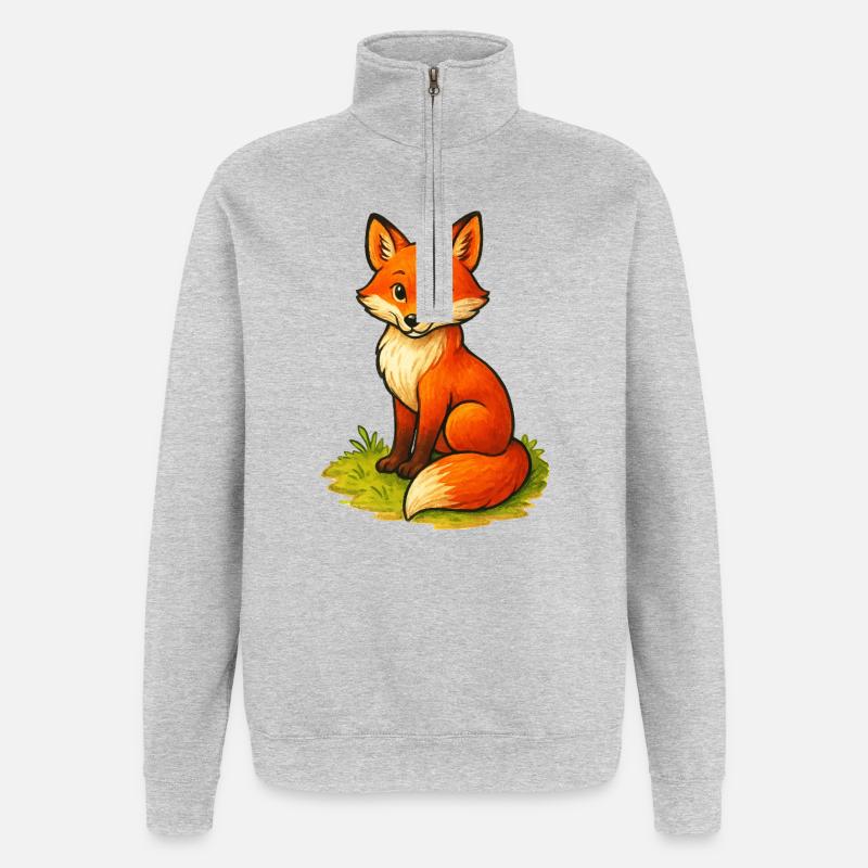 Fuchs Comic - Quarter-Zip-Sweatshirt - Grau meliert