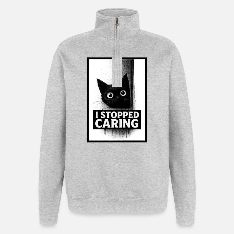 Arrêté de s’intéresser à Chat - Sweat à zip 1/4 - gris chiné
