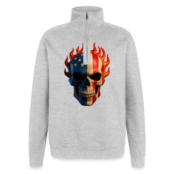 Flammende Flagge Schädel - Quarter-Zip-Sweatshirt - Grau meliert - Vorne - AI Model Female 172 light (172cm) & AI Model Male 178 dark (178cm)