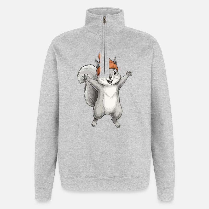 Eichhörnchen mit Mütze - Quarter-Zip-Sweatshirt - Grau meliert
