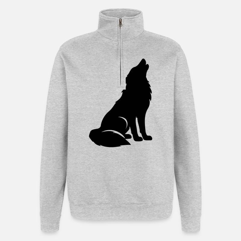 Silhouette de loup - Sweat à zip 1/4 - gris chiné