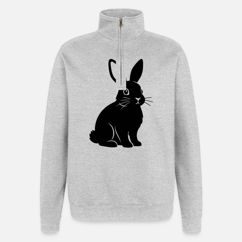 Bunny Rabbit Silhouette Black Vector - Quarter-Zip Sweatshirt - heather grey