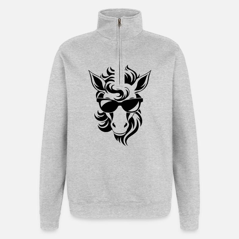 Cooles Einhorn mit Sonnenbrille - Quarter-Zip-Sweatshirt - Grau meliert