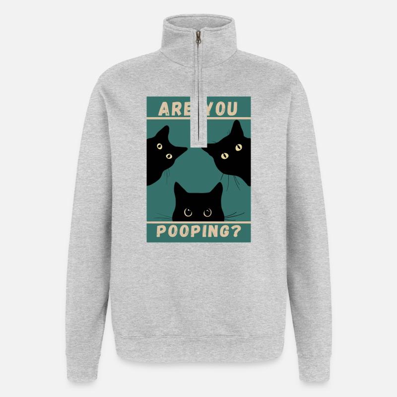 Tu fais caca ? Chats noirs - Sweat à zip 1/4 - gris chiné