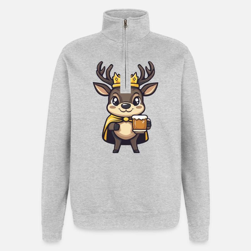 Hirsch Bier König - Quarter-Zip-Sweatshirt - Grau meliert