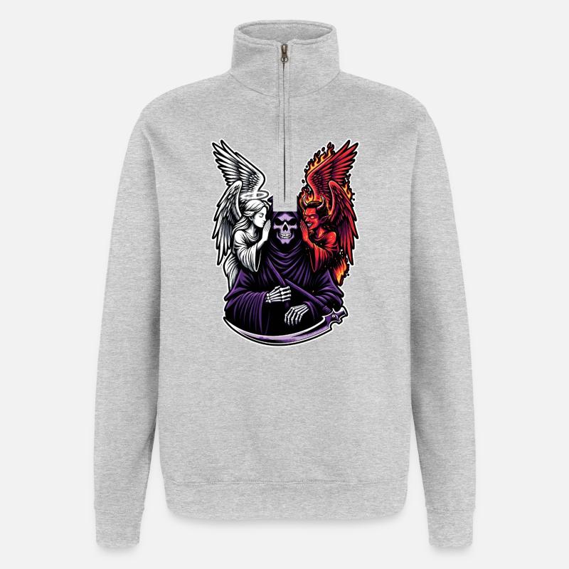 Faucheuse avec Ange et Démon - Sweat à zip 1/4 - gris chiné