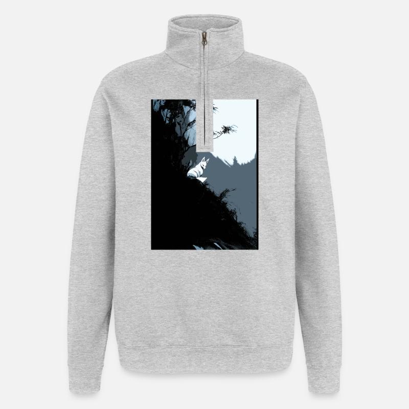 Lunar Fox on Bluish Cliff - Quarter-Zip Sweatshirt - heather grey