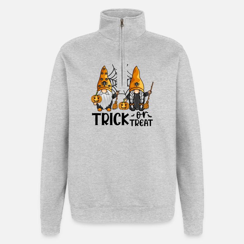 Halloween-Gnome zum Süßes-oder-Saures-Treffen - Quarter-Zip-Sweatshirt - Grau meliert