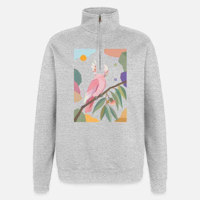 Rosa Kakadu Papagei Vogel Design - Quarter-Zip-Sweatshirt - Grau meliert